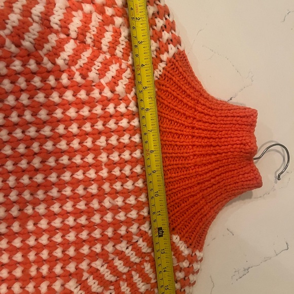 UNIQUE Vintage Sponge orange/White super high Mockneck Bomber Sweater - Picture 3 of 4